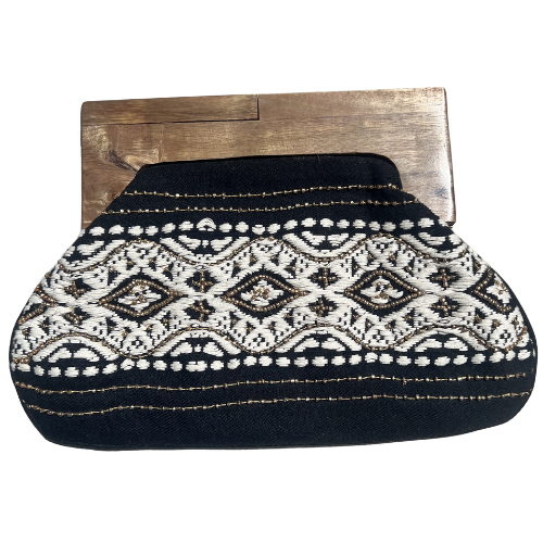 Chloe & Lex Wooden Handle Beaded Clutch