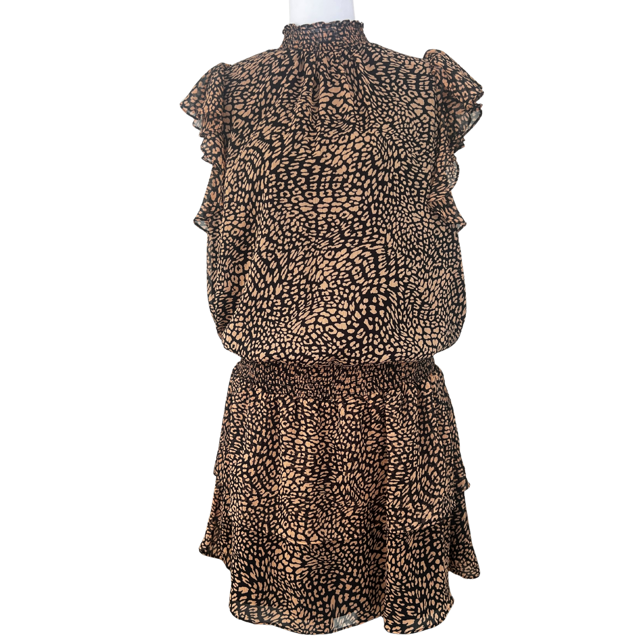 (XL) 1 State Leopard Print Mini Dress with Flutter Sleeves