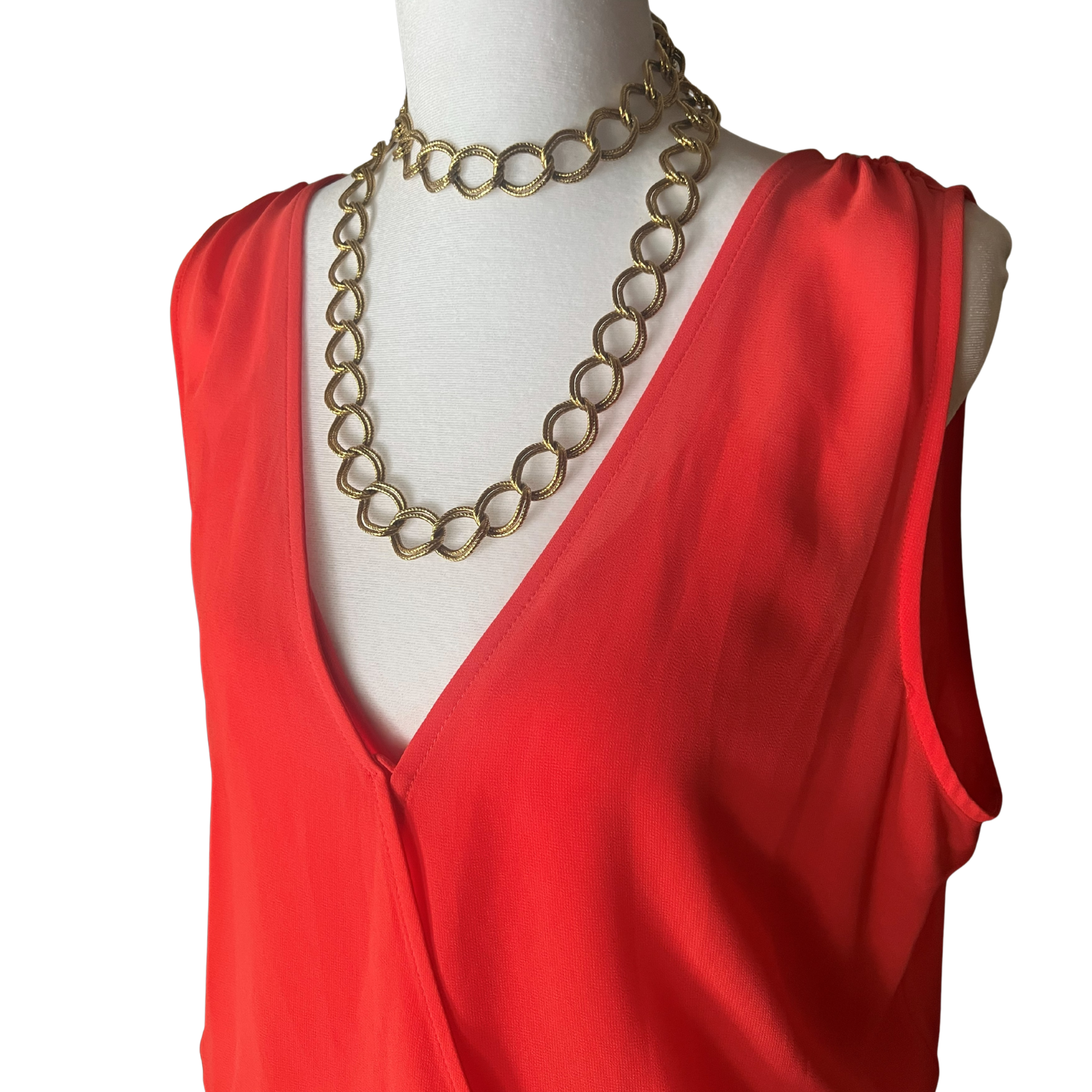 (XL) ASTR THE LABEL Sleeveless Coral Romper, Lined + Gold Chain